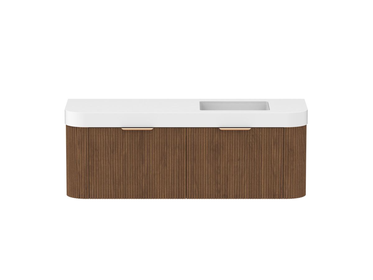 reece Kado Neue Fluted Double Curve All Drawer 1500mm Wall Hung Vanity Right Hand Basin 90mm Durasein Top
