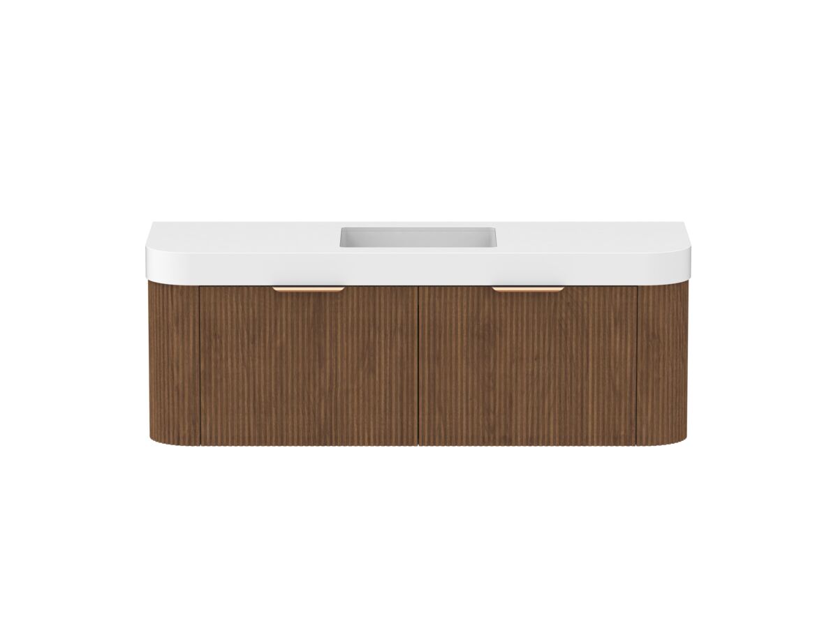 reece Kado Neue Fluted Double Curve All Drawer 1500mm Wall Hung Vanity Centre Basin 90mm Durasein Top