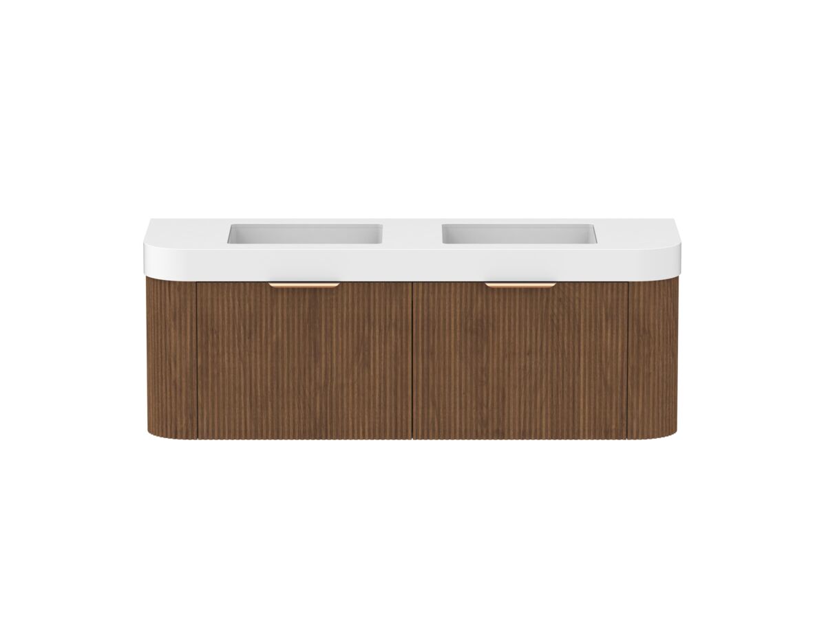 reece Kado Neue Fluted Double Curve All Drawer 1500mm Wall Hung Vanity Double Basin 90mm Durasein Top