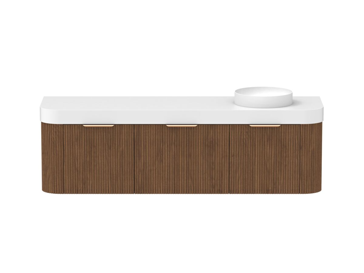 reece Kado Neue Fluted Double Curve All Drawer 1800mm Wall Hung Vanity Right Hand Basin 90mm Durasein Top