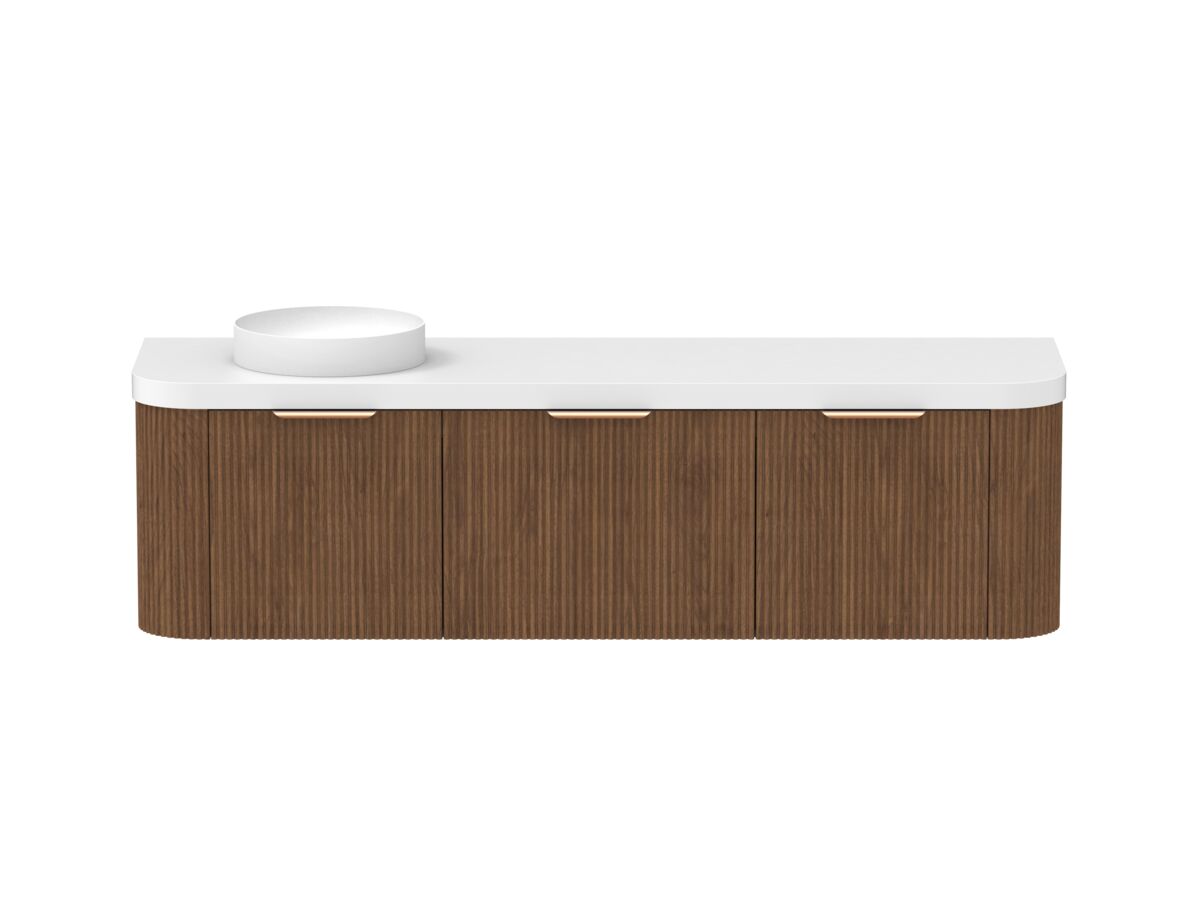 reece Kado Neue Fluted Double Curve All Drawer 1800mm Wall Hung Vanity Left Hand Basin 50mm Durasein Top