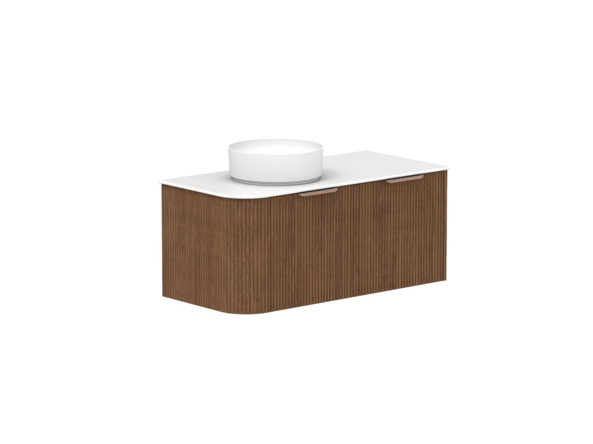 reece Kado Neue Fluted Single Curve All Door 1050mm Wall Hung Vanity Left Hand Basin 12mm Durasein Top
