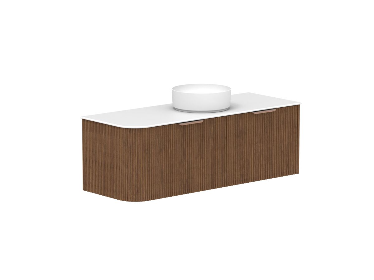 reece Kado Neue Fluted Single Curve All Door 1350mm Wall Hung Vanity Centre Basin 12mm Durasein Top