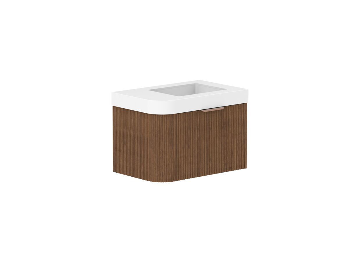 reece Kado Neue Fluted Single Curve All Door 750mm Wall Hung Vanity Centre Basin 90mm Durasein Top