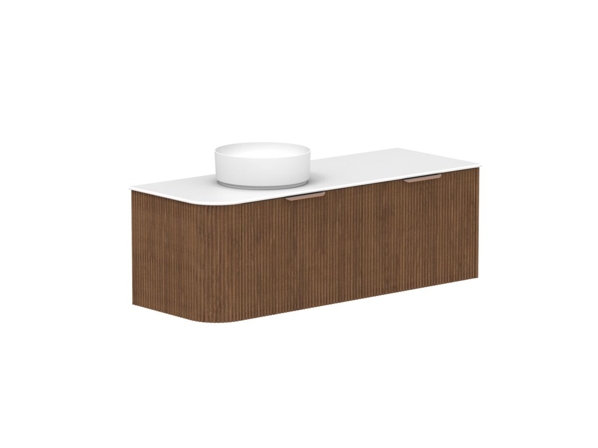 reece Kado Neue Fluted Single Curve All Drawer 1350mm Wall Hung Vanity Left Hand Basin 12mm Durasein Top
