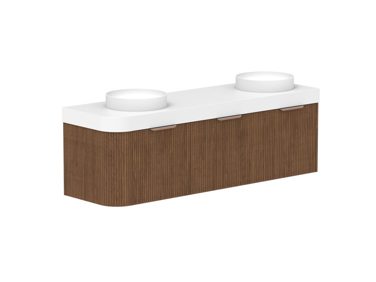 reece Kado Neue Fluted Single Curve All Drawer 1650mm Wall Hung Vanity Double Basin 90mm Durasein Top