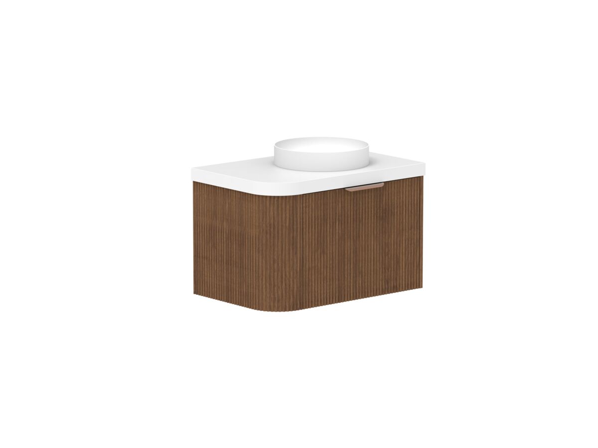 reece Kado Neue Fluted Single Curve All Drawer 750mm Wall Hung Vanity Centre Basin 50mm Durasein Top