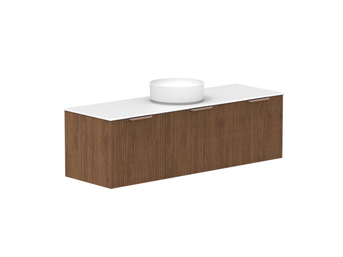 reece Kado Neue Fluted Square All Door 1500mm Wall Hung Vanity Centre Basin 12mm Durasein Top