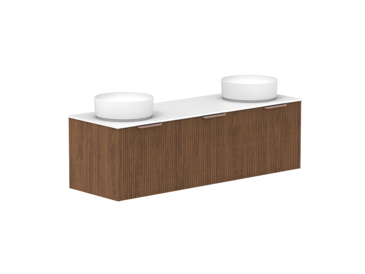 reece Kado Neue Fluted Square All Door 1500mm Wall Hung Vanity Double Basin 12mm Durasein Top
