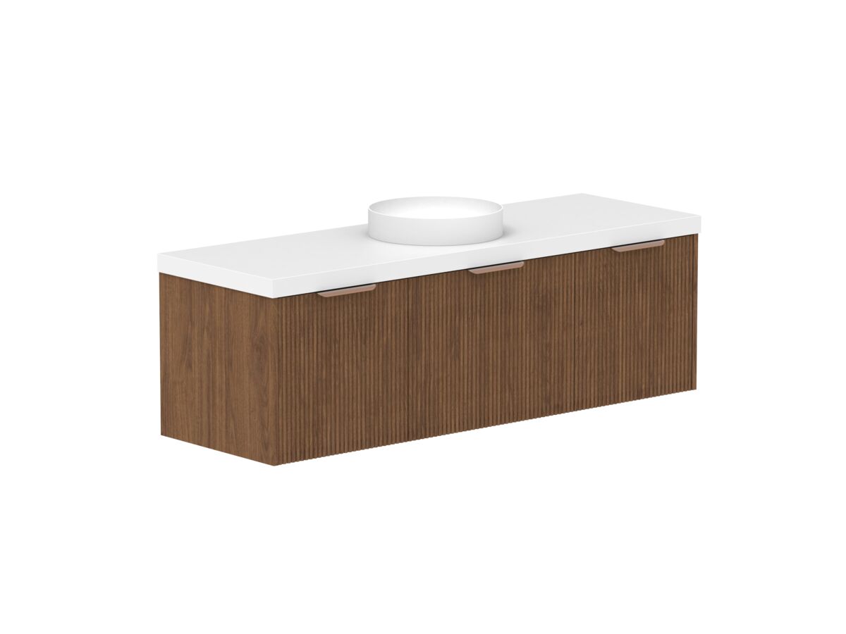 reece Kado Neue Fluted Square All Door 1500mm Wall Hung Vanity Centre Basin 50mm Durasein Top