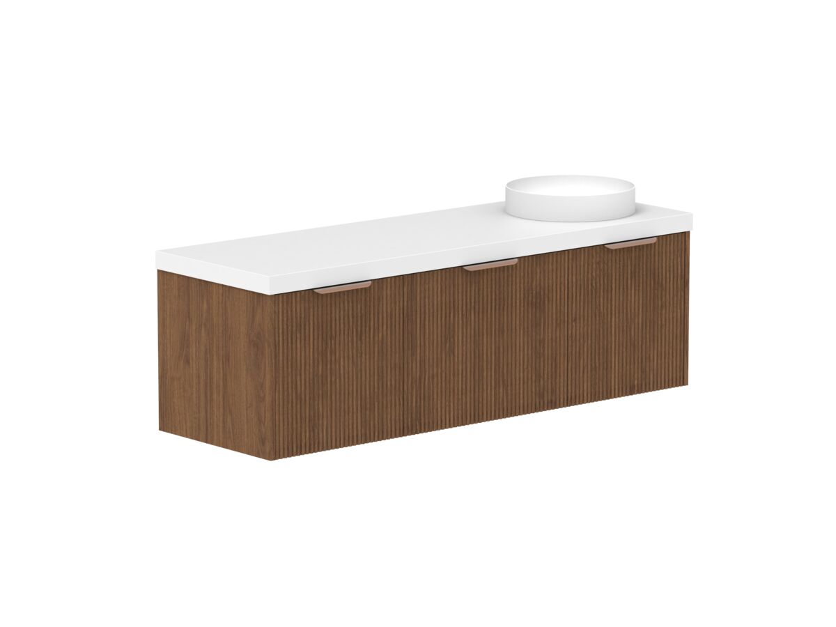reece Kado Neue Fluted Square All Door 1500mm Wall Hung Vanity Right Hand Basin 50mm Cherry Pie Top