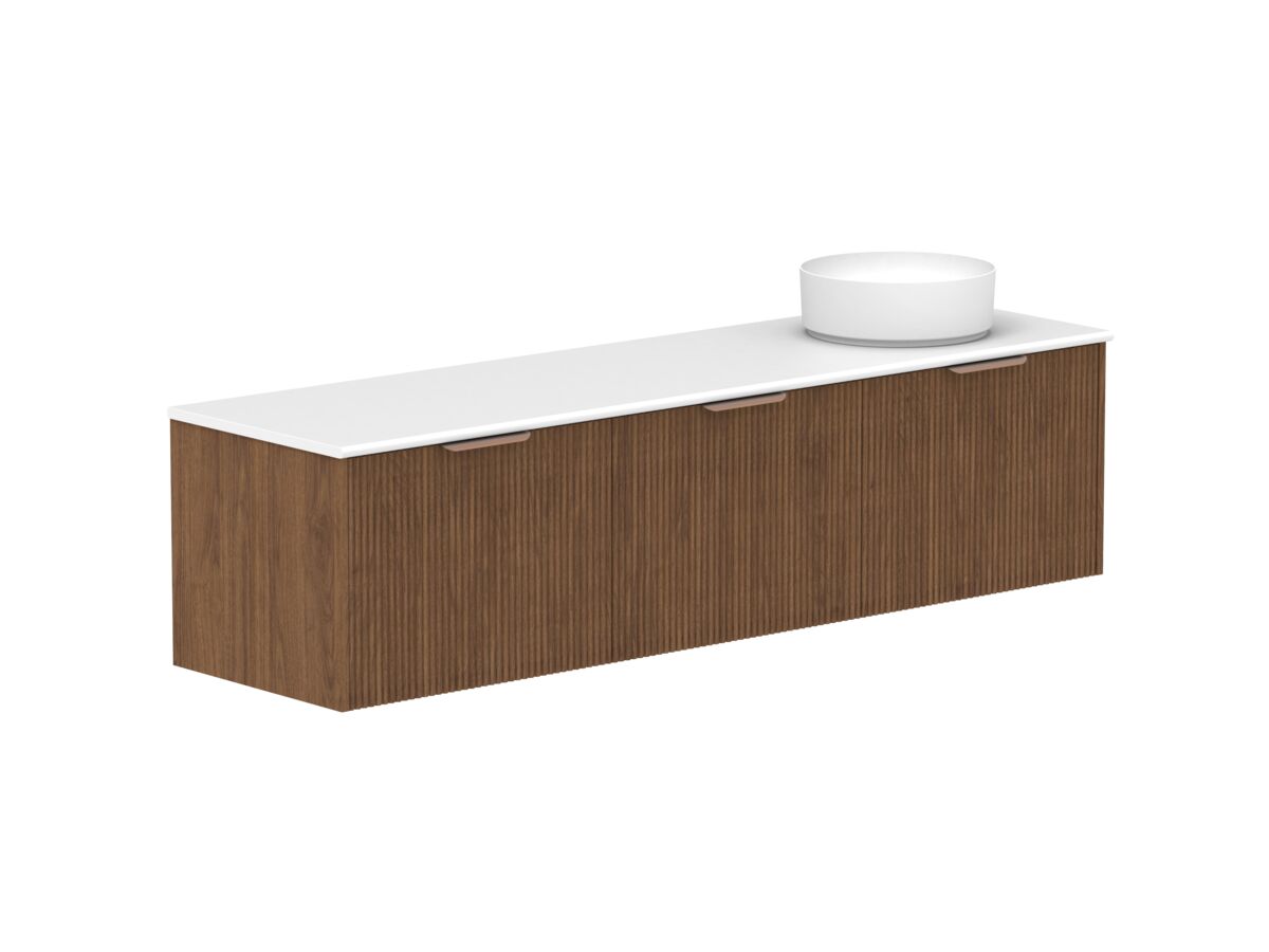 reece Kado Neue Fluted Square All Door 1800mm Wall Hung Vanity Right Hand Basin 20mm Cherry Pie Top