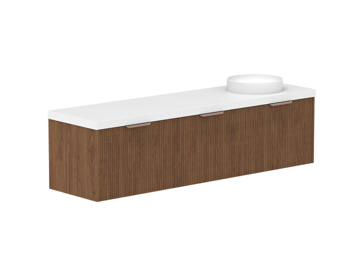 reece Kado Neue Fluted Square All Door 1800mm Wall Hung Vanity Right Hand Basin 50mm Durasein Top
