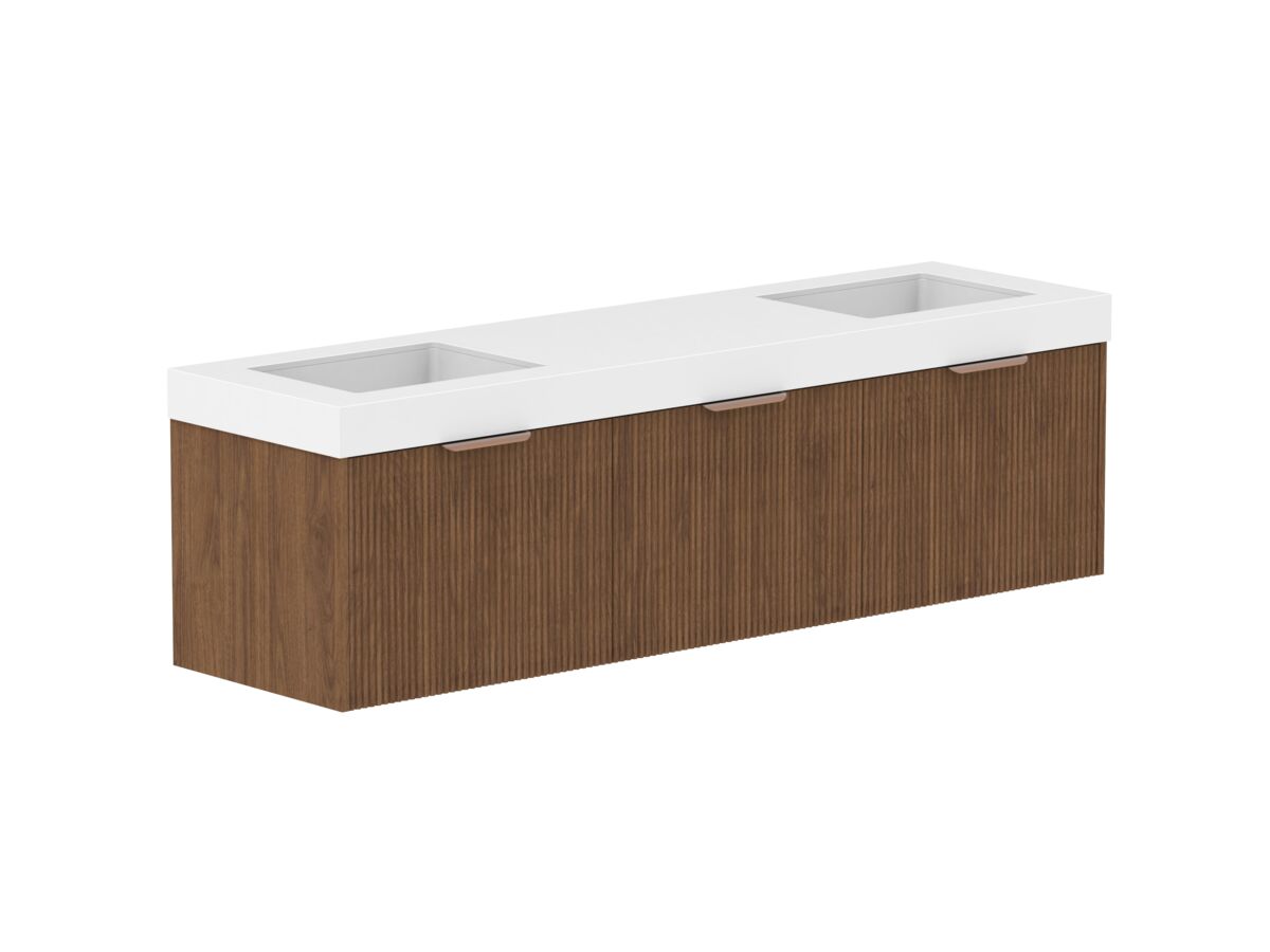 reece Kado Neue Fluted Square All Door 1800mm Wall Hung Vanity Double Basin 90mm Durasein Top