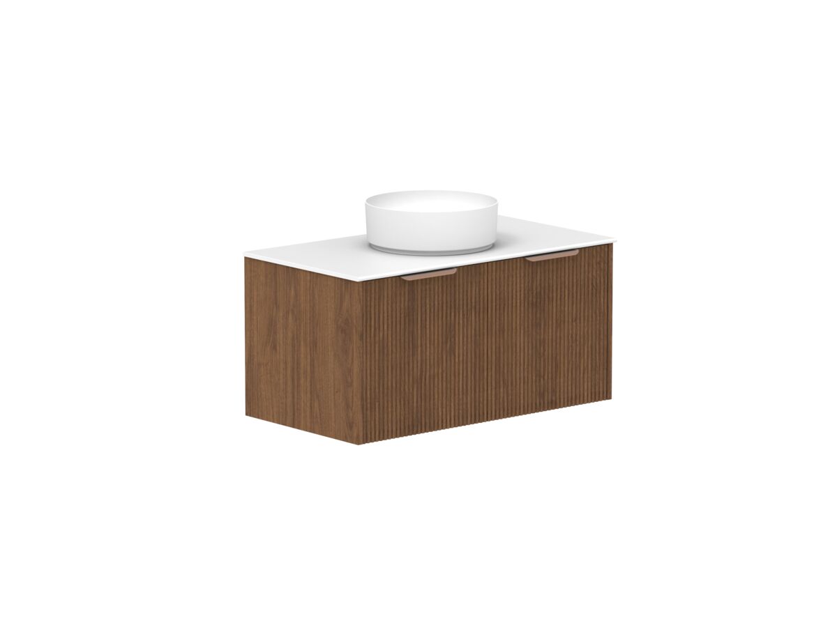 reece Kado Neue Fluted Square All Door 900mm Wall Hung Vanity Centre Basin 12mm Durasein Top