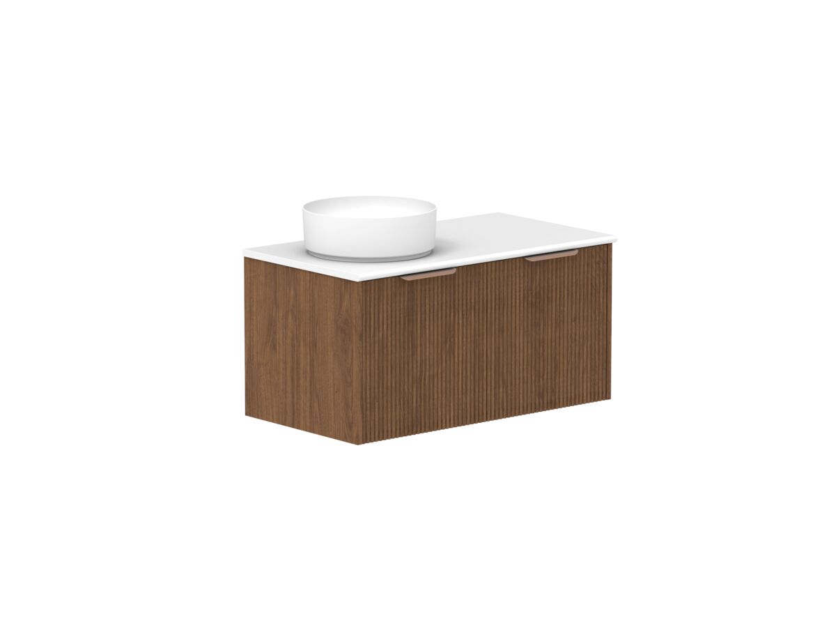 reece Kado Neue Fluted Square All Door 900mm Wall Hung Vanity Left Hand Basin 20mm Cherry Pie Top