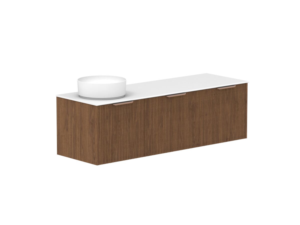 reece Kado Neue Fluted Square All Drawer 1500mm Wall Hung Vanity Left Hand Basin 12mm Durasein Top