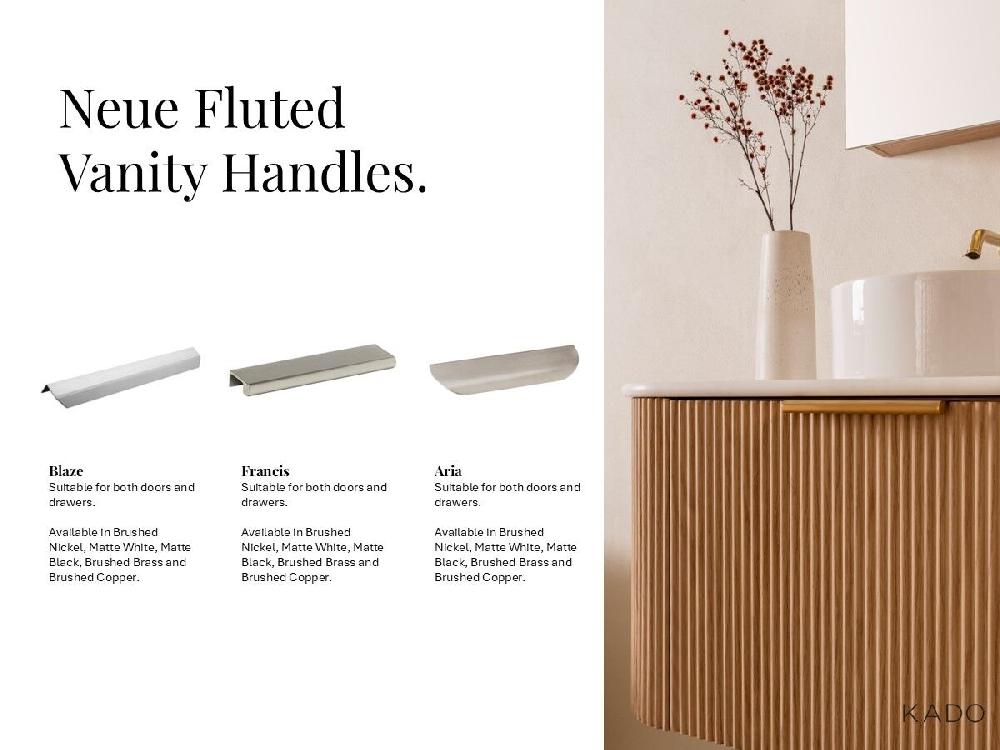 Reece Kado Neue Fluted Square All Drawer 1500mm Wall Hung Vanity Right Hand Basin 90mm Cherry Pie Top