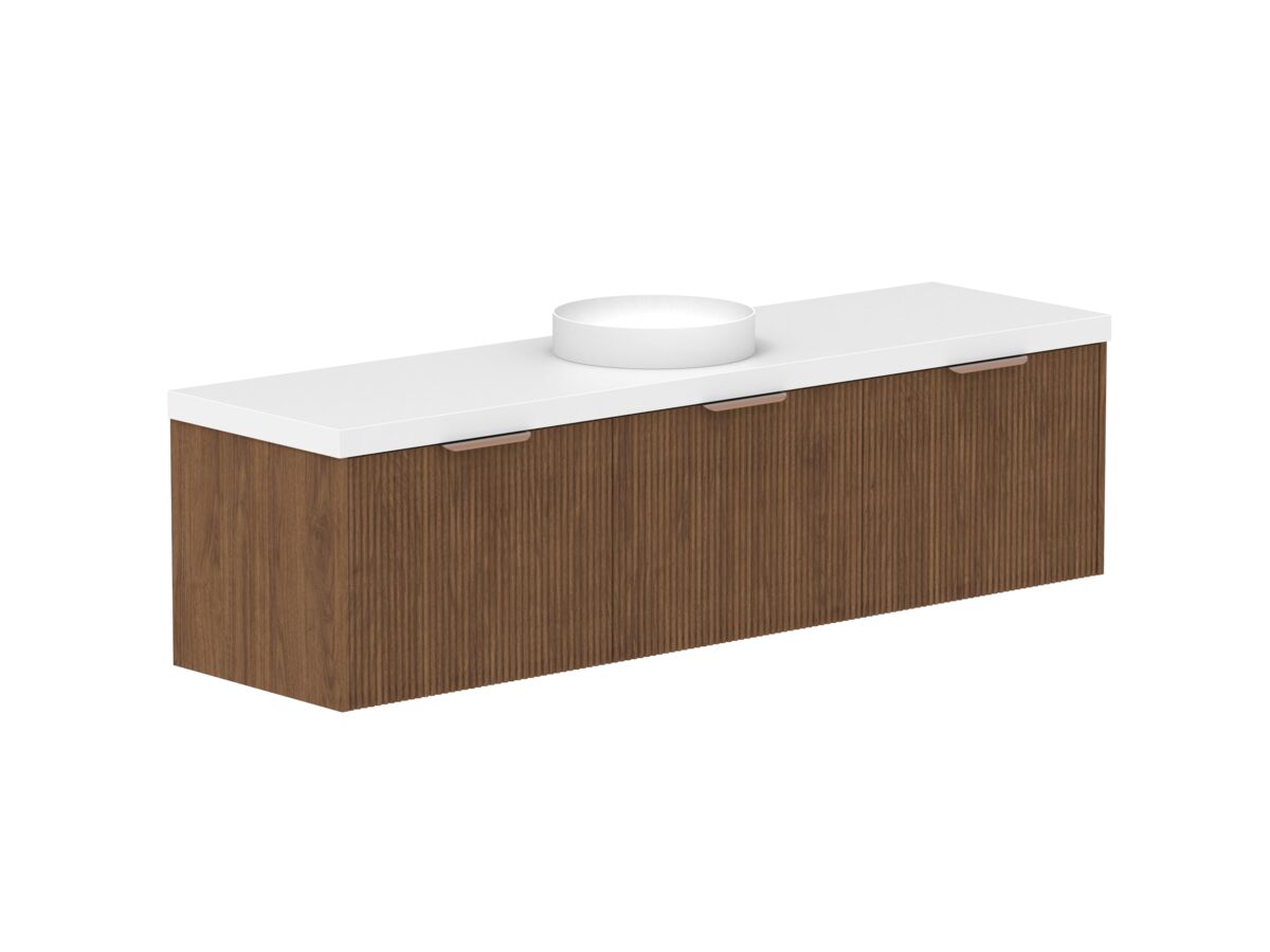 reece Kado Neue Fluted Square All Drawer 1800mm Wall Hung Vanity Centre Basin 50mm Durasein Top