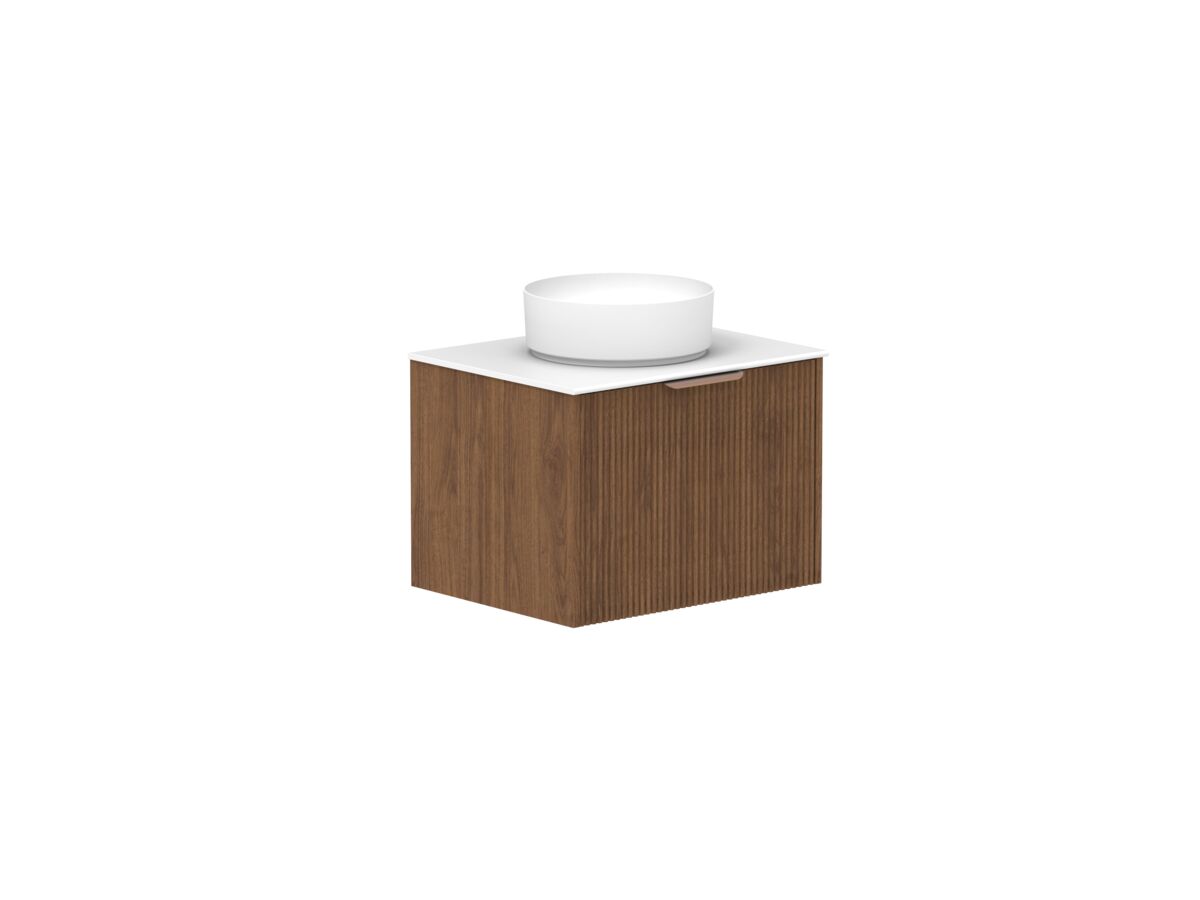 reece Kado Neue Fluted Square All Drawer 600mm Wall Hung Vanity Centre Basin 12mm Durasein Top
