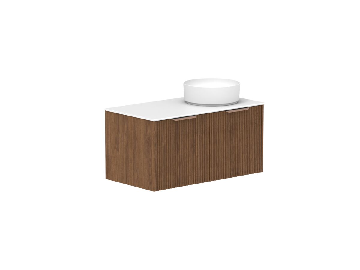 reece Kado Neue Fluted Square All Drawer 900mm Wall Hung Vanity Right Hand Basin 12mm Durasein Top