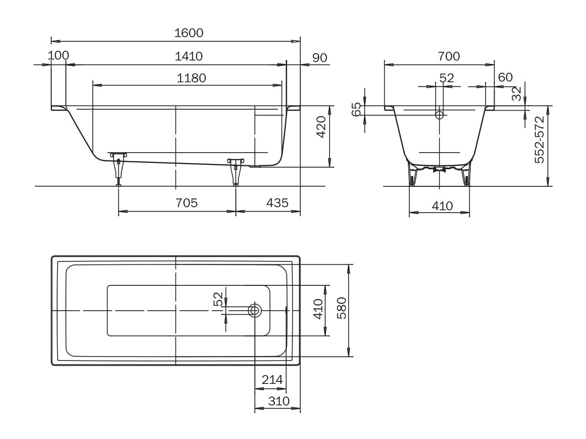 Reece Kaldewei Puro Inset Bath With Overflow 1600mm X 700mm White And Chrome