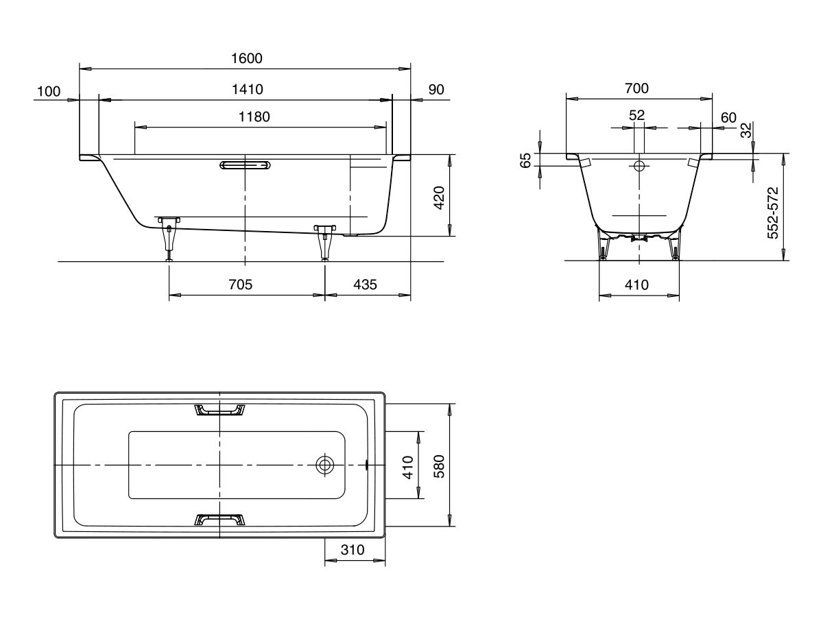 Reece Kaldewei Puro Inset Bath With White Overflow 1600mm X 700mm White