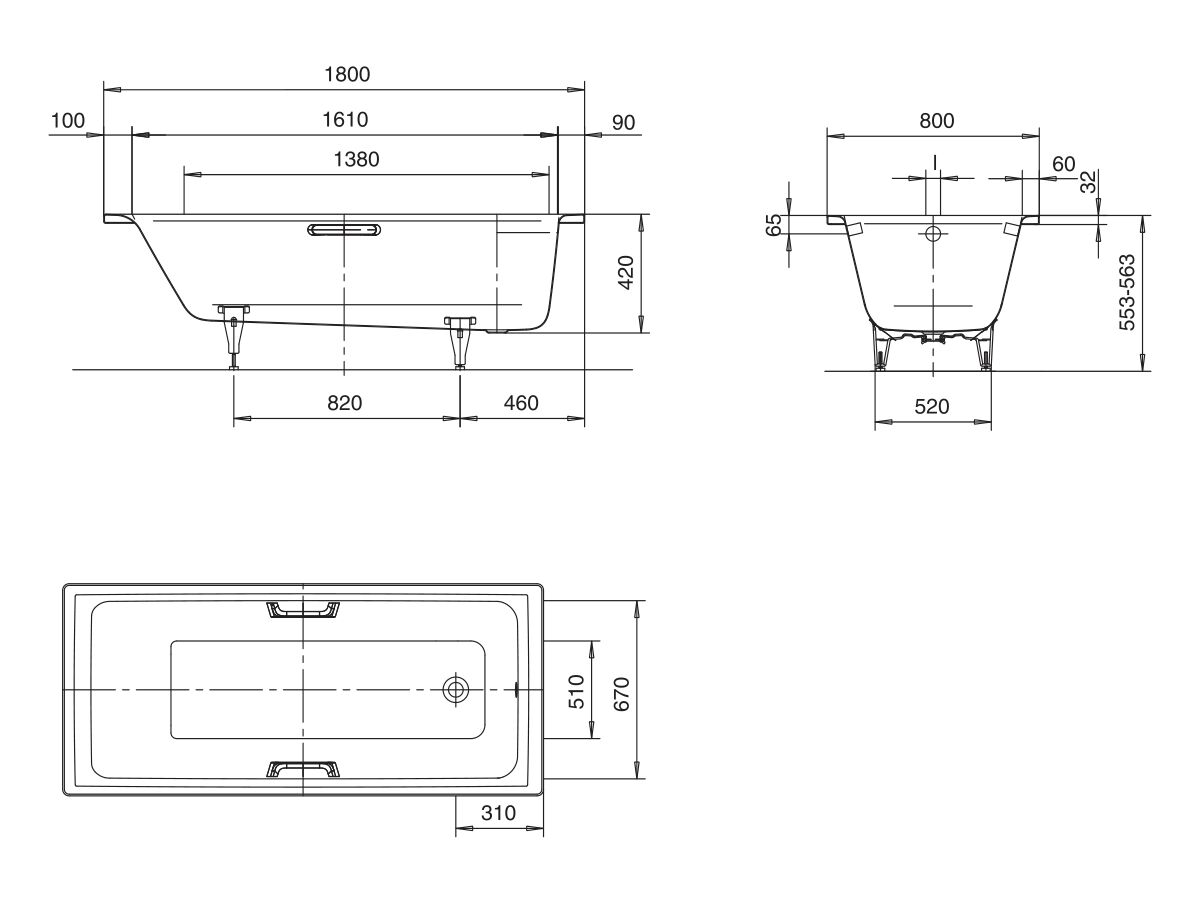 Reece Kaldewei Puro Inset Bath With White Overflow 1800mm X 800mm White
