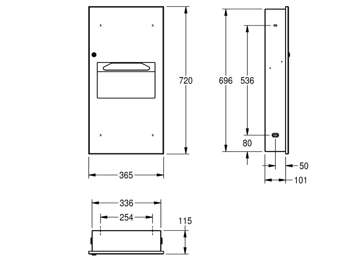 Reece KWC Commercial Recessed Combination Unit 6.5 Litres Stainless Steel (Paper Towel Dispenser And Waste Receptacle)