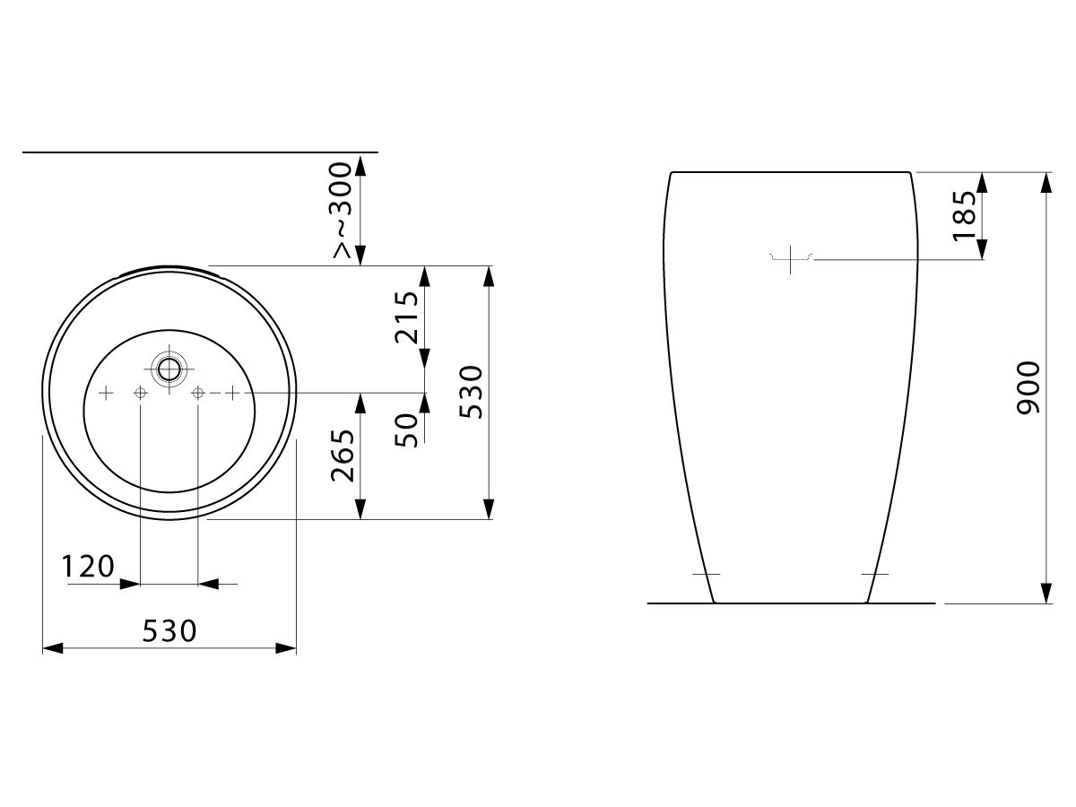 Reece LAUFEN Alessi One Freestanding Basin 530x530 No Taphole White