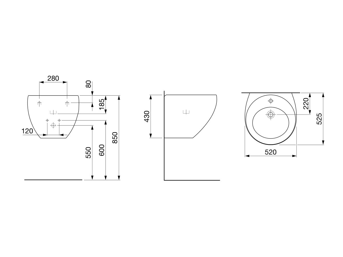 Reece LAUFEN Alessi One Wall Basin With Fixing 520mm X 525mm 1 Tap Hole White