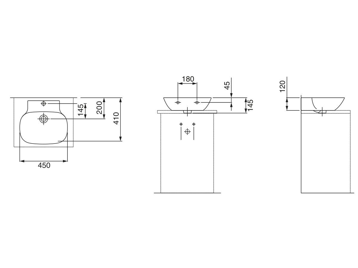 Reece LAUFEN Ino Counter/Wall Basin With Overflow 1 Taphole 450mm White