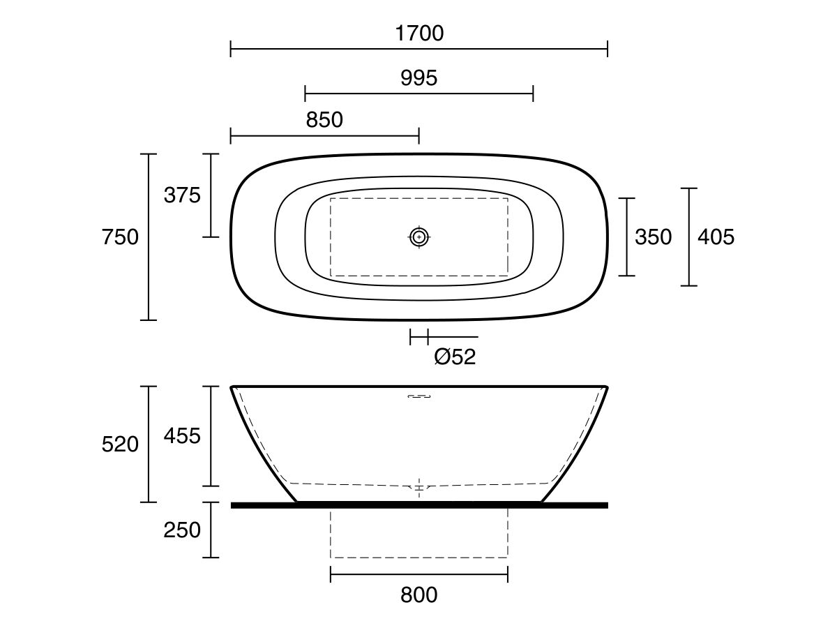 Reece LAUFEN Ino Freestanding Bath With Overflow 1700 X 750 Sentec White