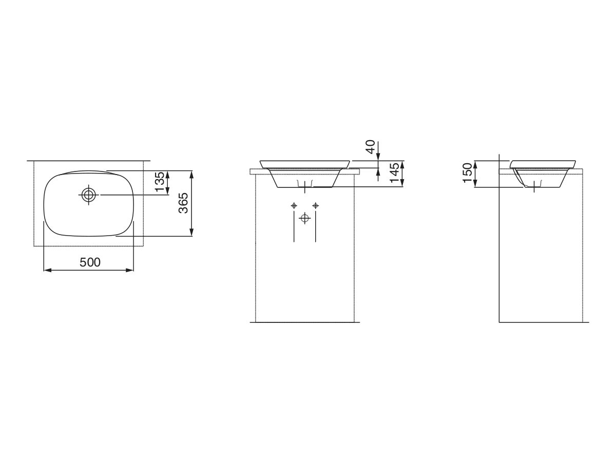 Reece LAUFEN Ino Semi Inset Basin With Overflow No Taphole 500mm White