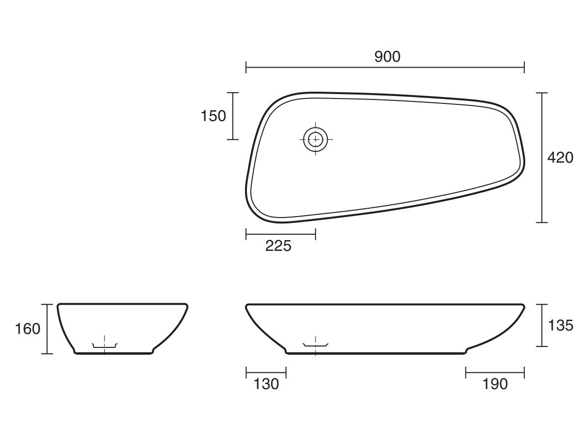 Reece LAUFEN Palomba Counter Basin 900x420mm No Taphole White