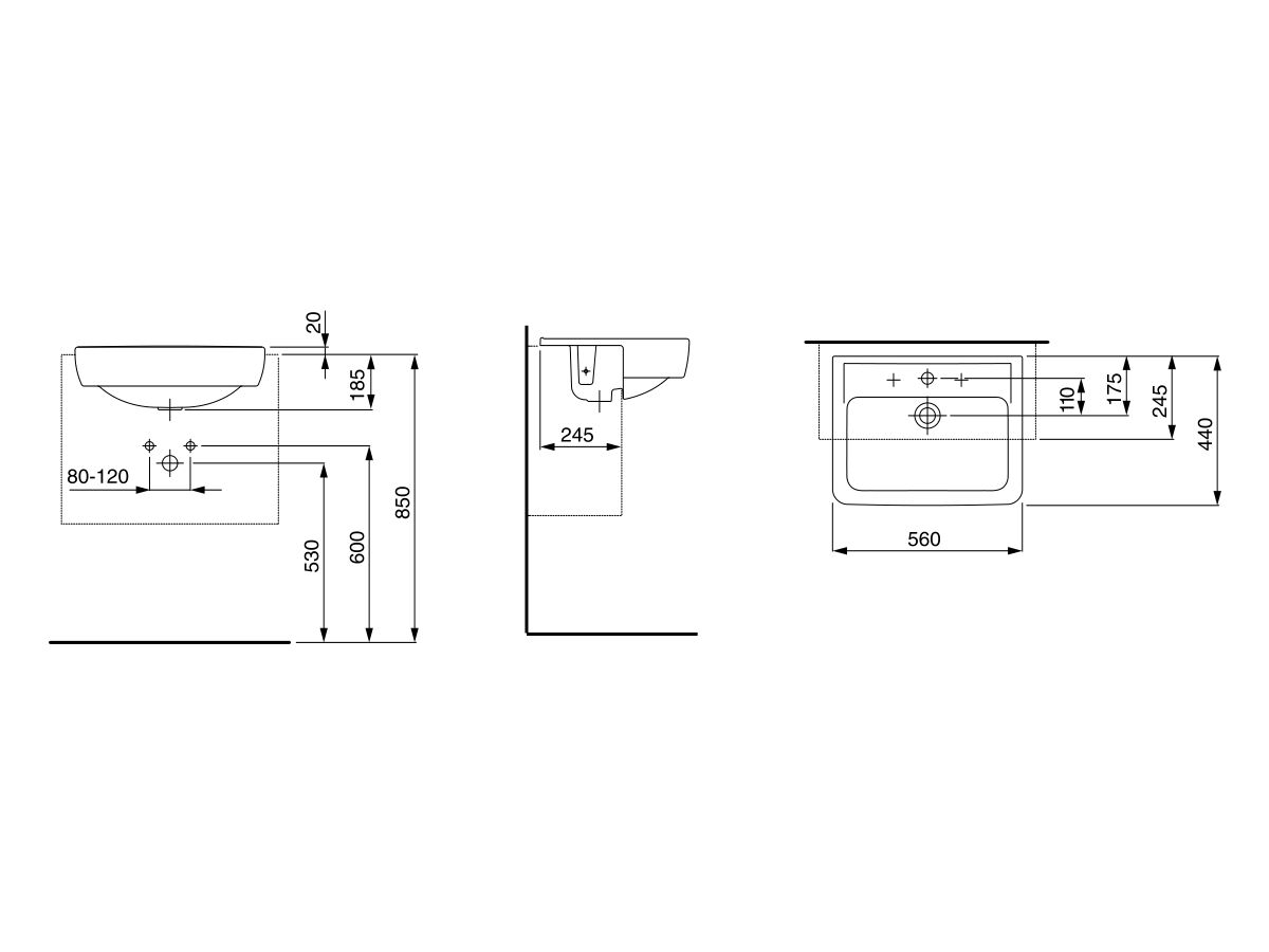Reece LAUFEN Pro A Semi Recessed Basin 560mm X 440mm With Overflow 1 Taphole White