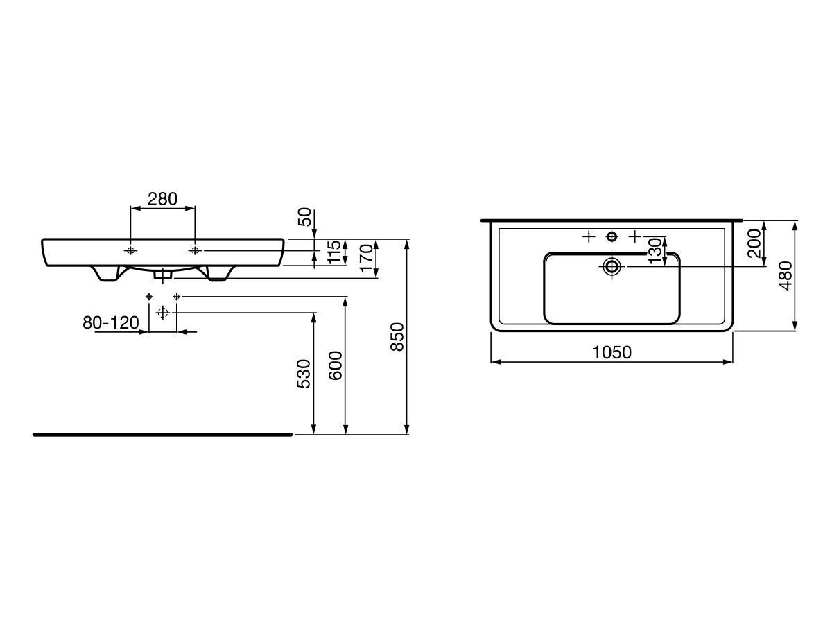 Reece LAUFEN Pro A Wall Basin With Fixing 3 Tapholes 1050 X 480mm White