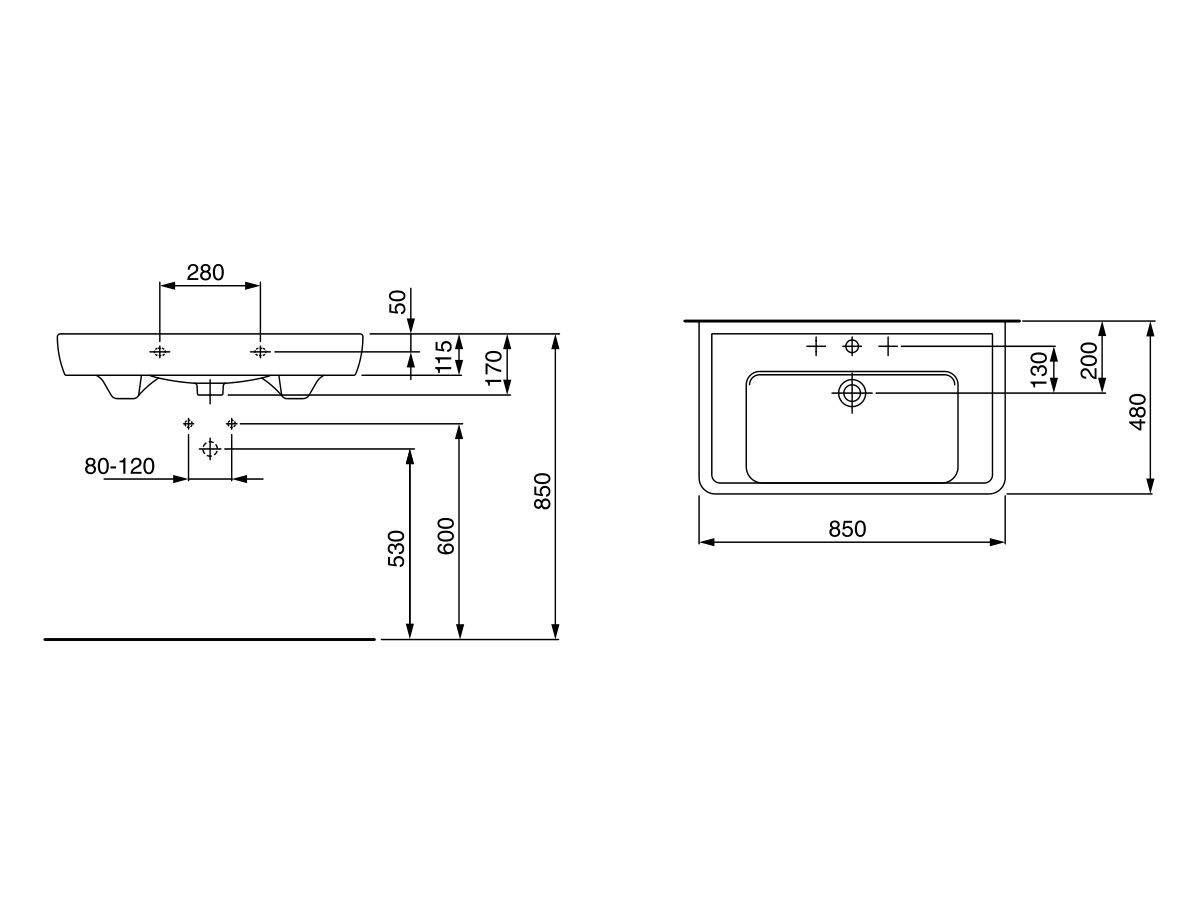 Reece LAUFEN Pro A Wall Basin With Fixings 1 Taphole 850 X 480mm White