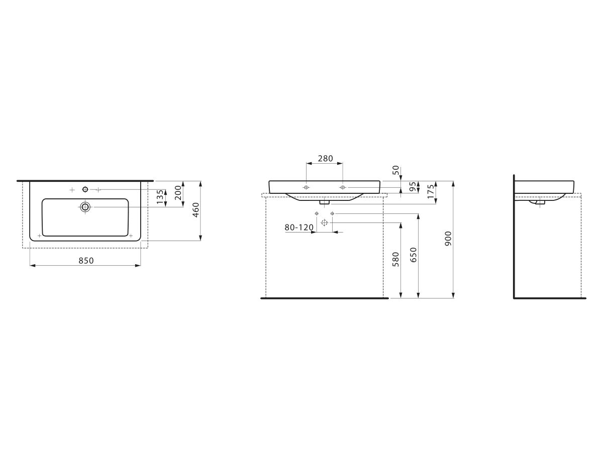 Reece LAUFEN Pro S Wall Basin Only 1 Taphole With Overflow 850x465 White