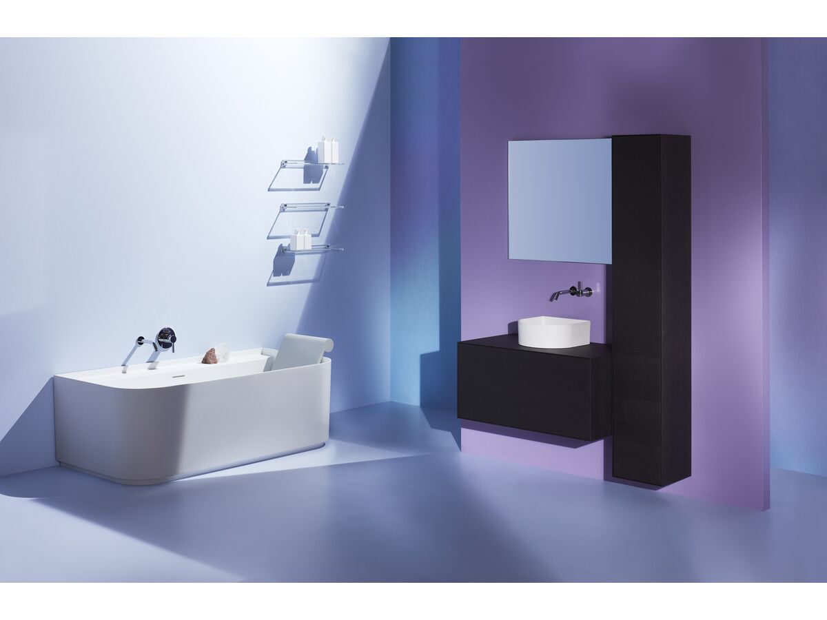 Reece LAUFEN Sonar Freestanding Back To Wall Bath With Overflow Plug & Waste 1600 X 815 Sentec White