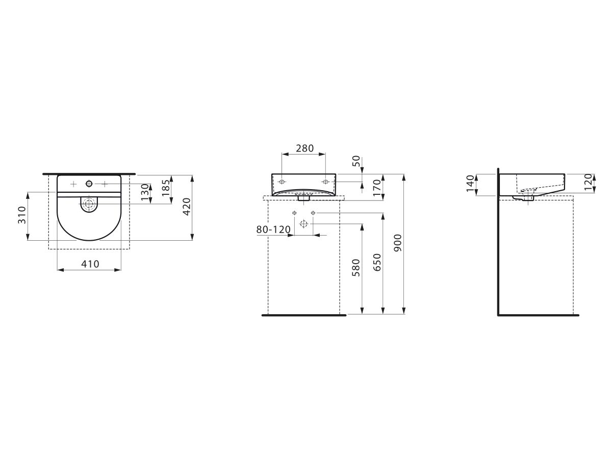 Reece LAUFEN Sonar Wall Basin Only With Overflow 1 Taphole 410x420 White