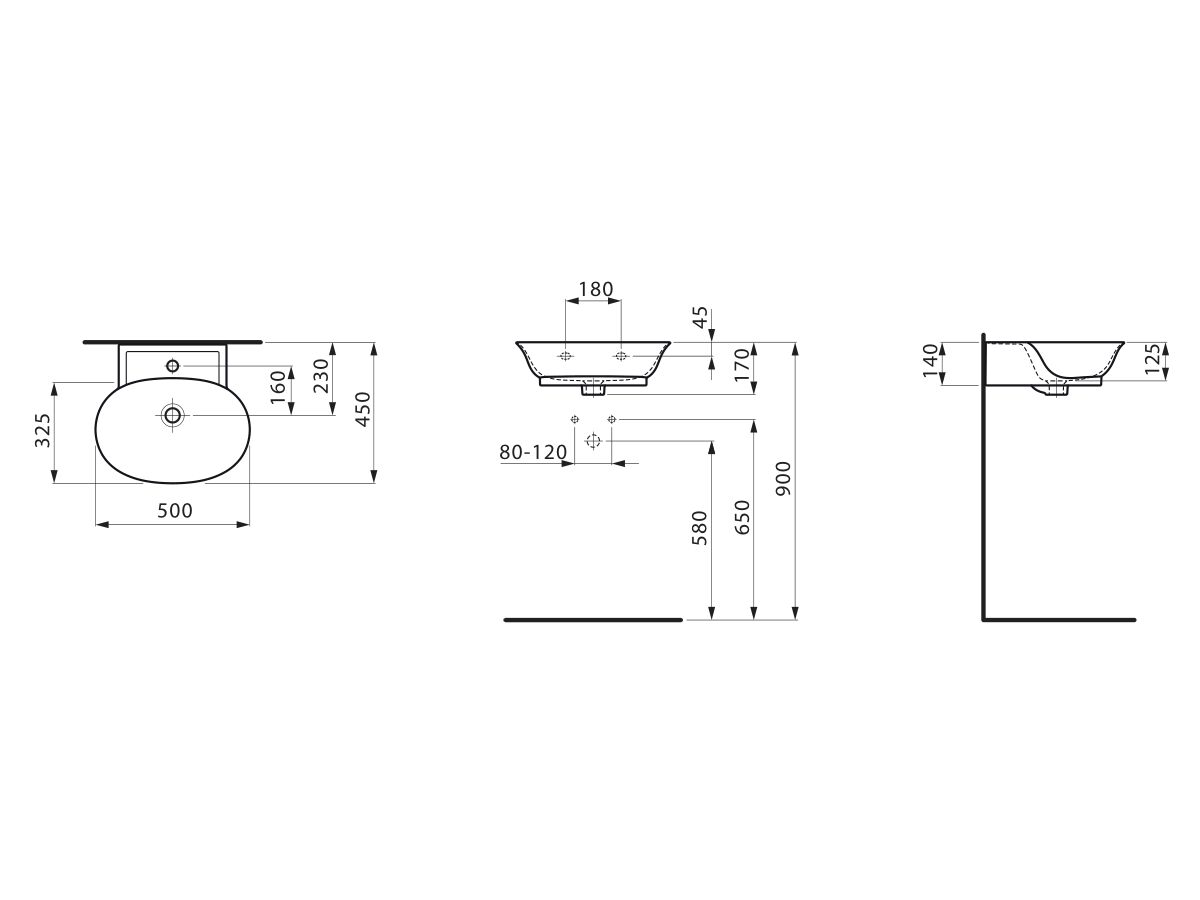 Reece LAUFEN The New Classic Wall Basin 1 Taphole With Over Flow 500x450 With Fixing Bolts White
