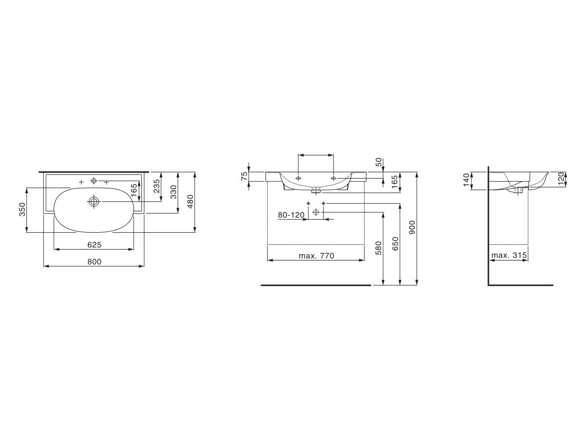 Reece LAUFEN The New Classic Wall Hung Basin 1 Taphole With Overflow 800mm X 480mm With Fixing Bolts White