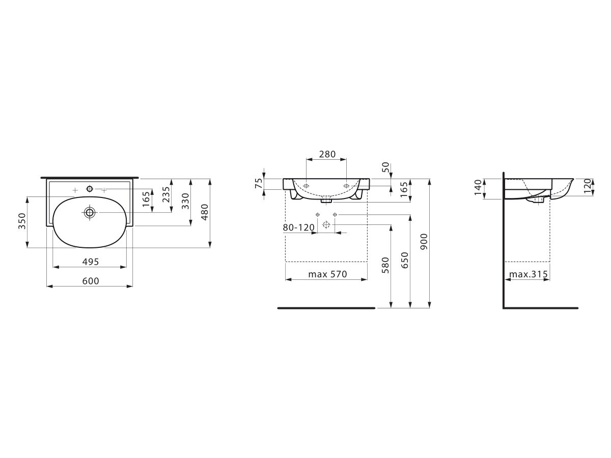 Reece LAUFEN The New Classic Wall/Vanity Basin Only 1 Taphole With Overflow 600x480 White