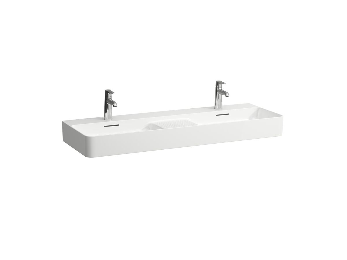 reece LAUFEN Val Double Wall Basin Only 2 Taphole with Overflow 1200x420 Internal Texture White