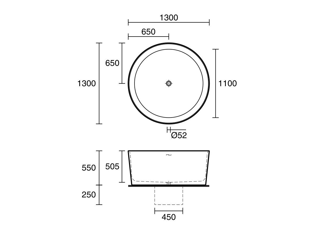 Reece LAUFEN Val Freestanding Bath With Overflow 1300 Round Sentec White