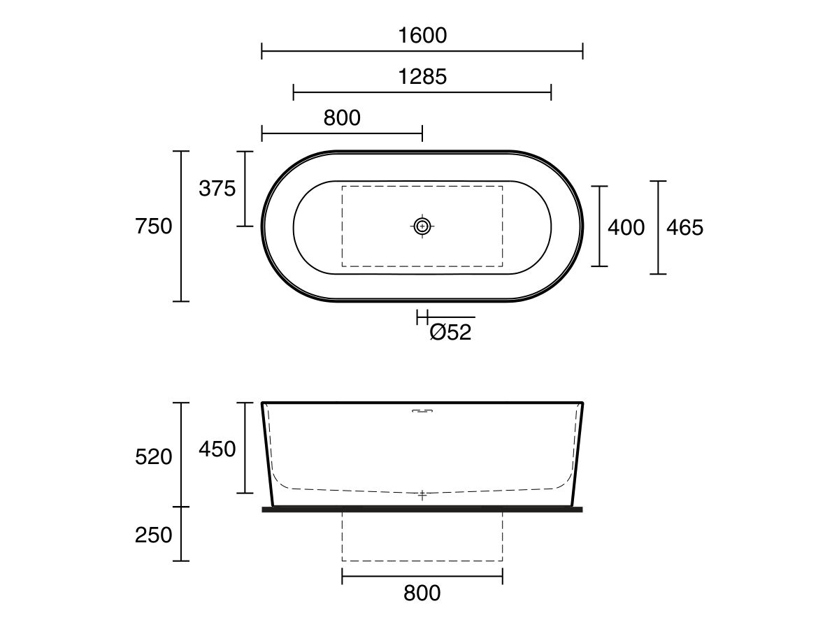 Reece LAUFEN Val Freestanding Bath With Overflow 1600 X 750 Sentec White