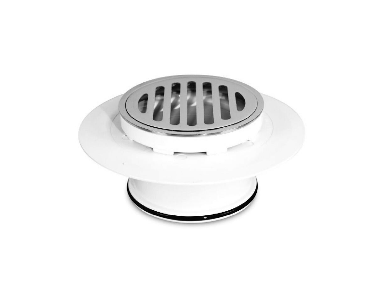 reece Leak Control Adjustable Flange & Grate Round Chrome/Brass 100mm