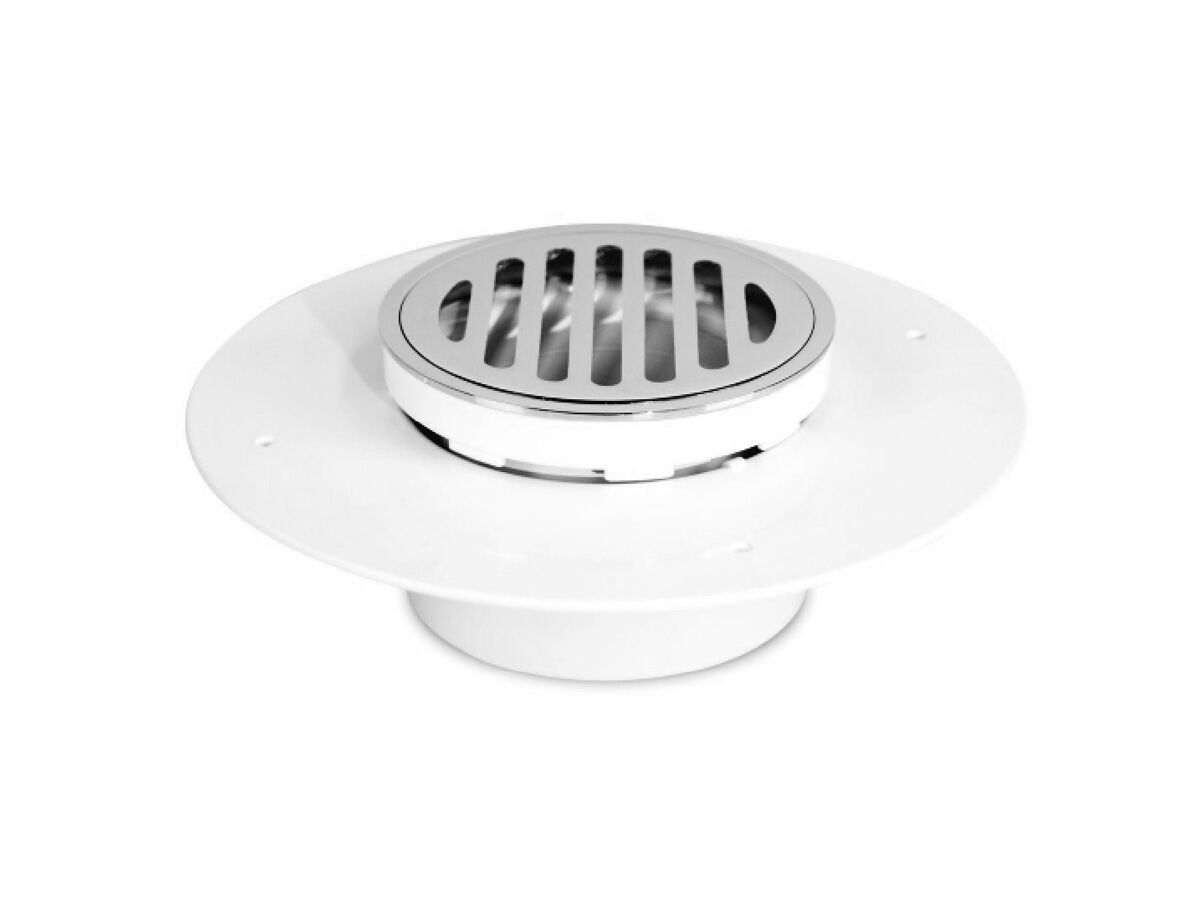 reece Leak Control Solvent Weld Flange & Grate Round Chrome/Brass 100mm