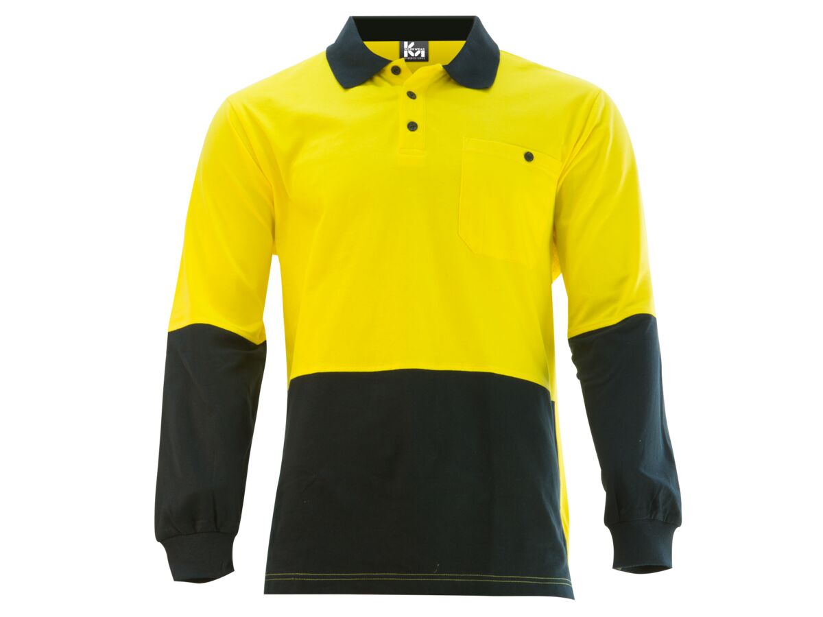 reece Mak Workwear Hi-Vis Long Sleeve Polo Yellow/Navy Extra Large